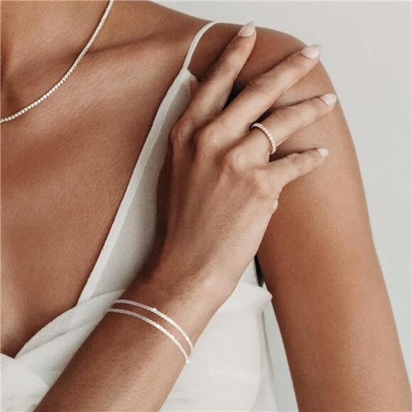 Sterling Silver Bracelet Set Womens Dainty Adjustable Paperclip Layered Jewelry - Picture 4 of 7